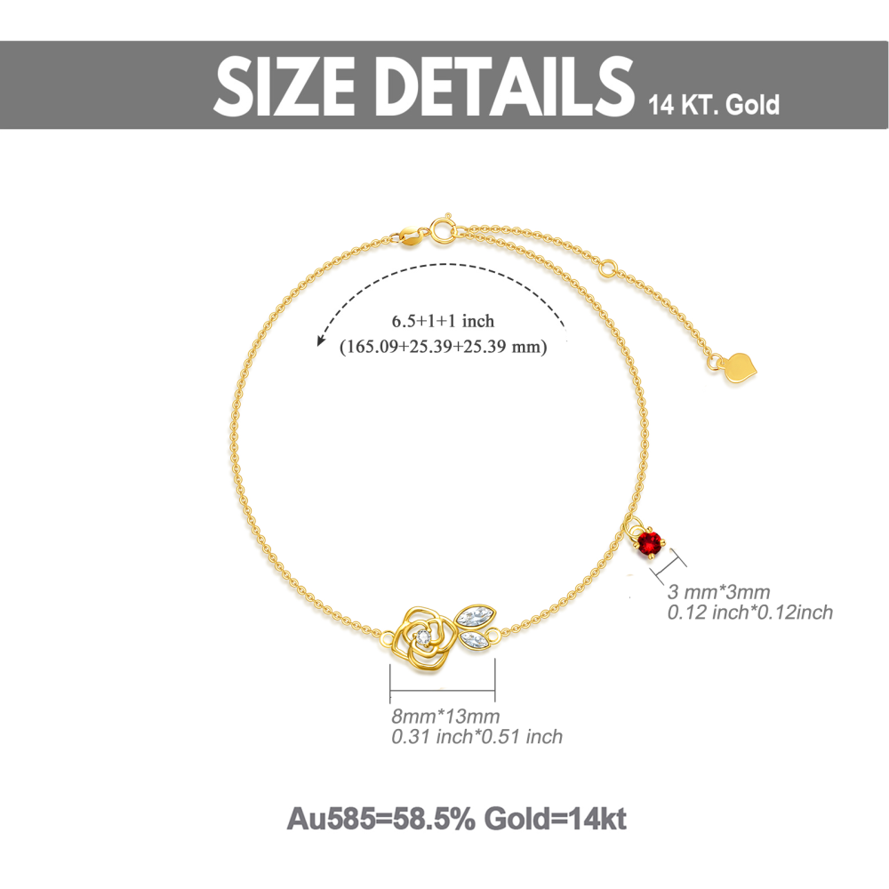 Pulseira com pingente de rosa de cristal moissanite em ouro 10K-6