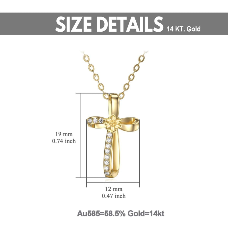 Collar con colgante de margarita y cruz de moissanita en oro de 10 quilates-4