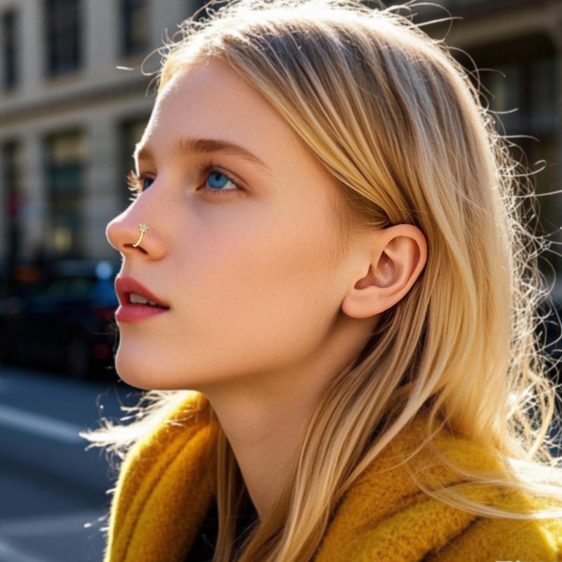 10K witgouden moissaniet madeliefjes neusring-3