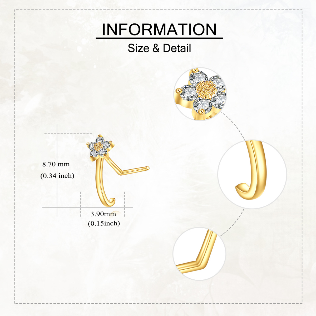 Anneau de nez en or 14 carats avec marguerite en moissanite-5