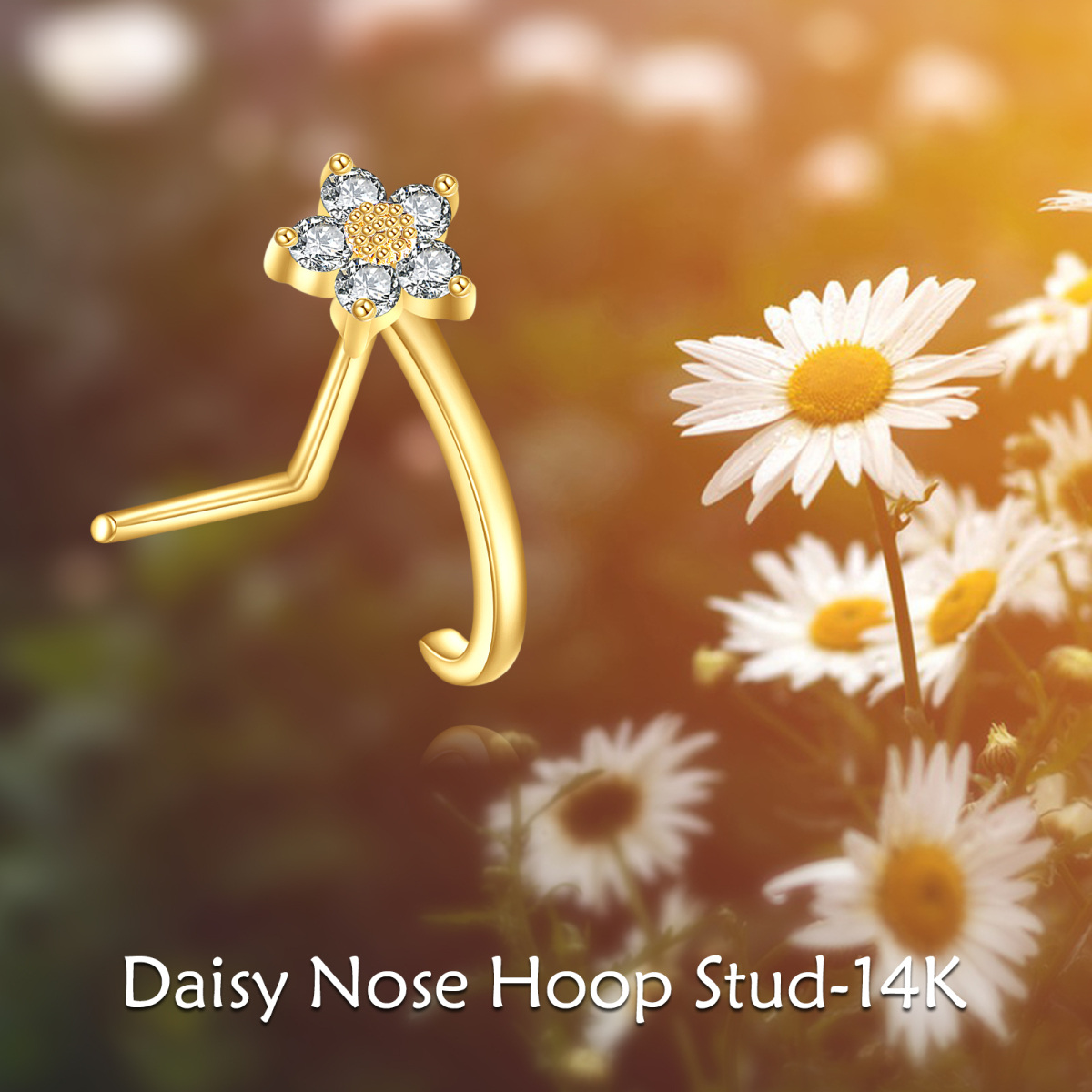 14K Gold Moissanite Daisy Nose Ring-6