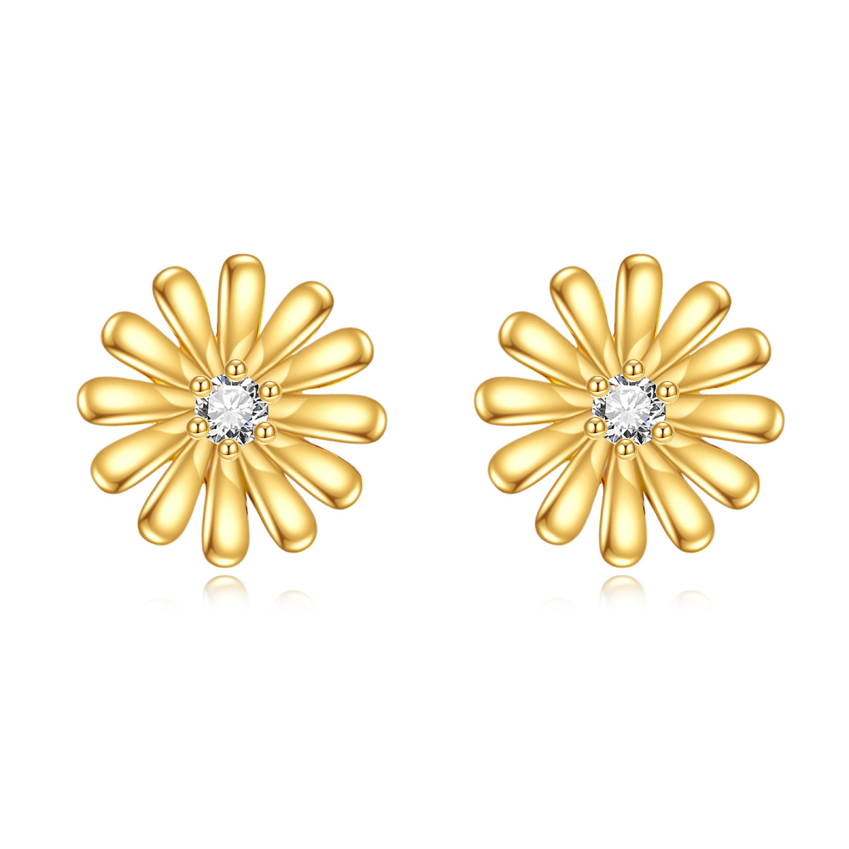 14K Gold Moissanite Daisy Stud Earrings-1