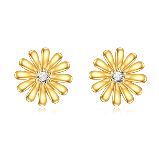 14K Gold Moissanite Daisy Stud Earrings