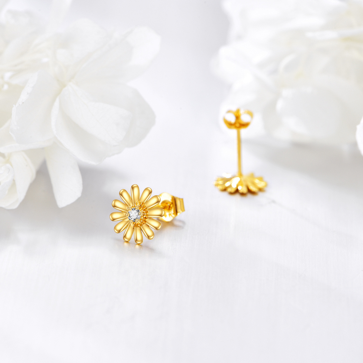 14K Gold Moissanite Daisy Stud Earrings-3