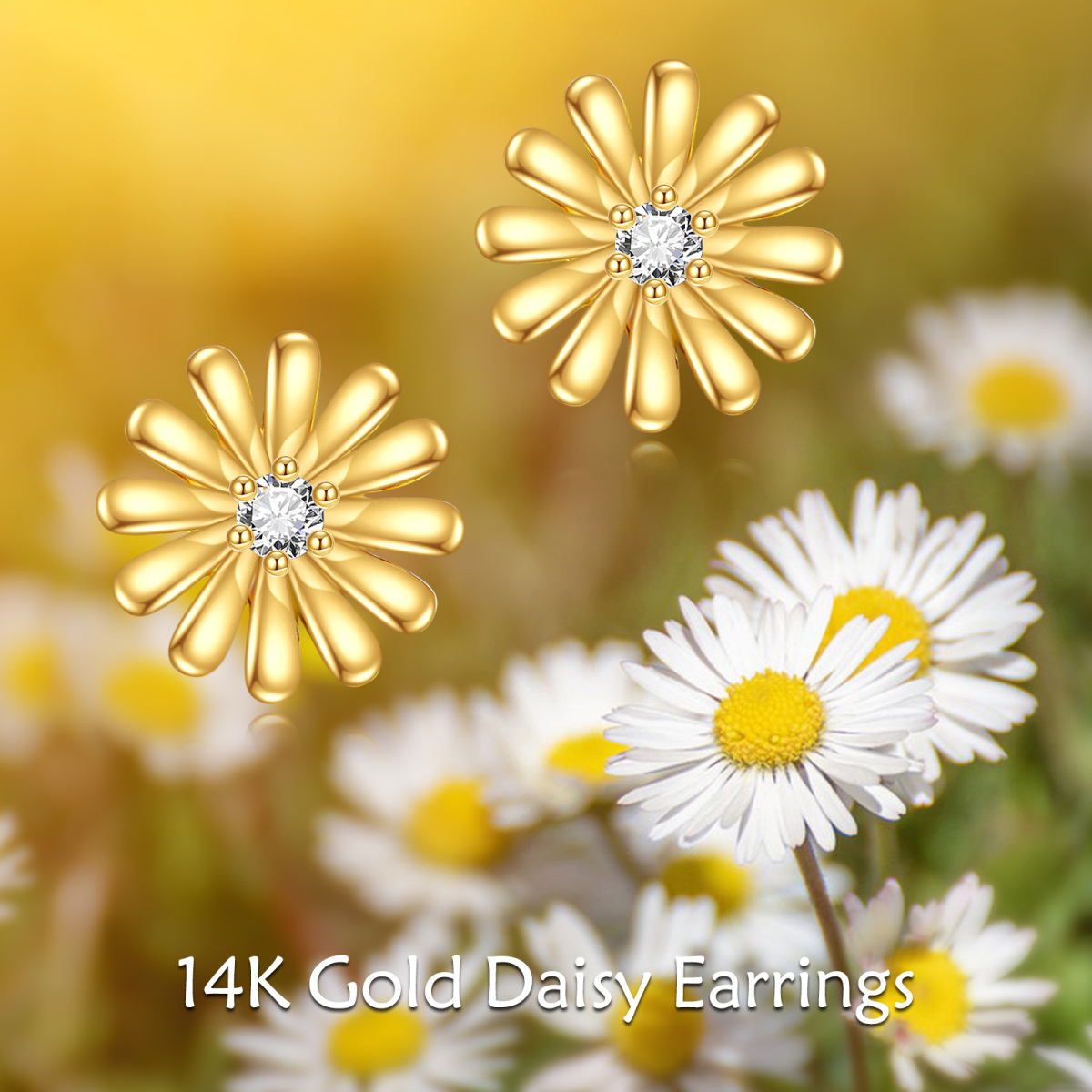 14K Gold Moissanite Daisy Stud Earrings-5