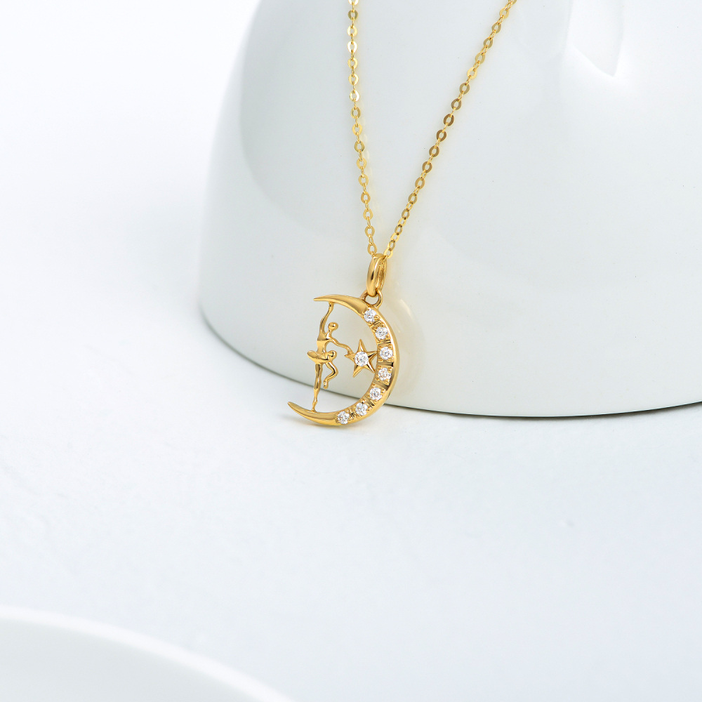10K Gold Moissanite Dancing Girl Moon & Star Pendant Necklace For Ballet Lovers-3