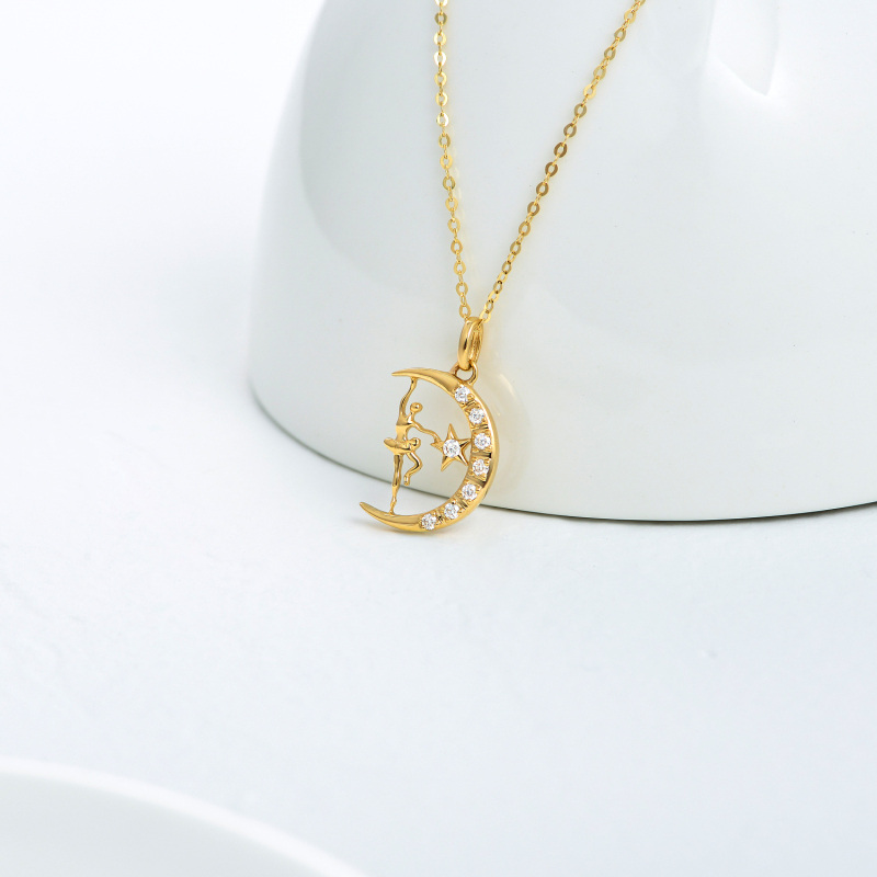 10K White Gold Moissanite Dancing Girl & Moon & Star Pendant Necklace-3