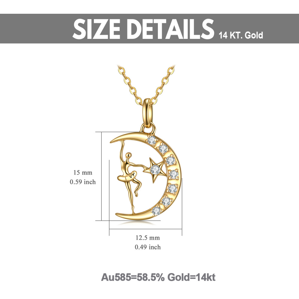 10K Gold Moissanite Dancing Girl Moon & Star Pendant Necklace For Ballet Lovers-5
