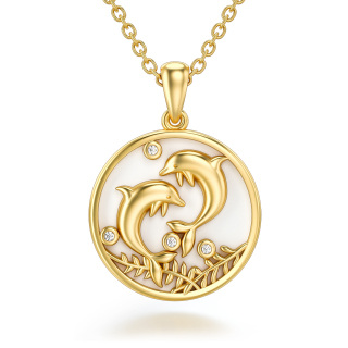 10K Gold Moissanite Dolphin Pendant Necklace-55