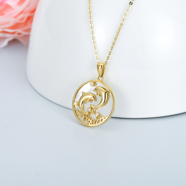 14K Gold Moissanite Dolphin Pendant Necklace-3