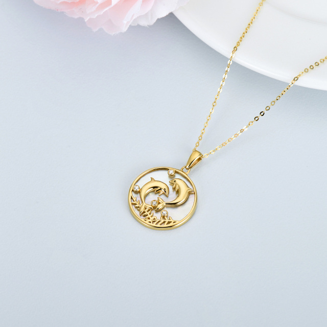 14K Gold Moissanite Dolphin Pendant Necklace-4