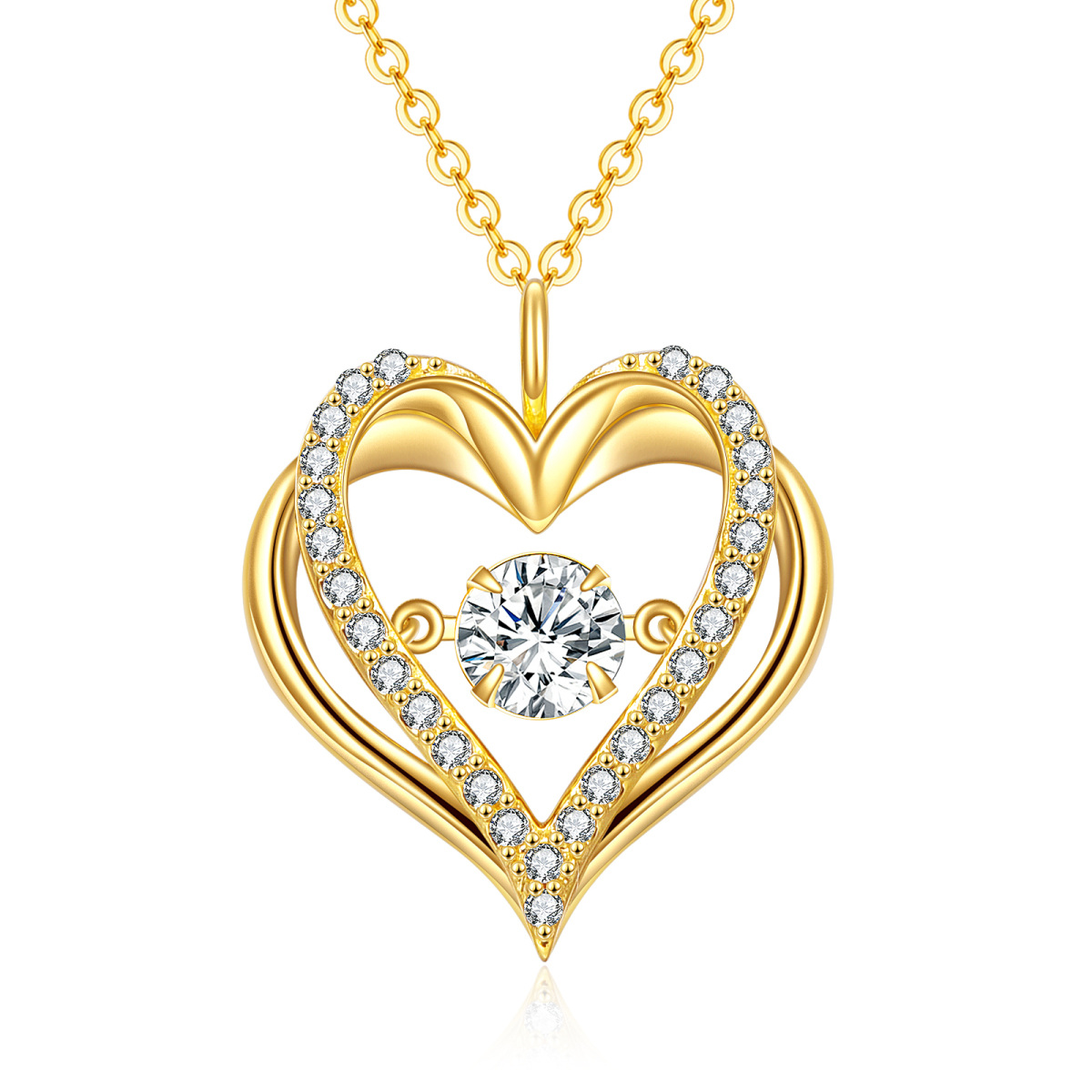 Collar con colgante de doble corazón de moissanita en oro de 14 quilates-1