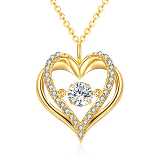 14K Gold Moissanite Double Heart Pendant Necklace-7