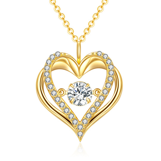 10K Gold Moissanite Double Heart Pendant Necklace