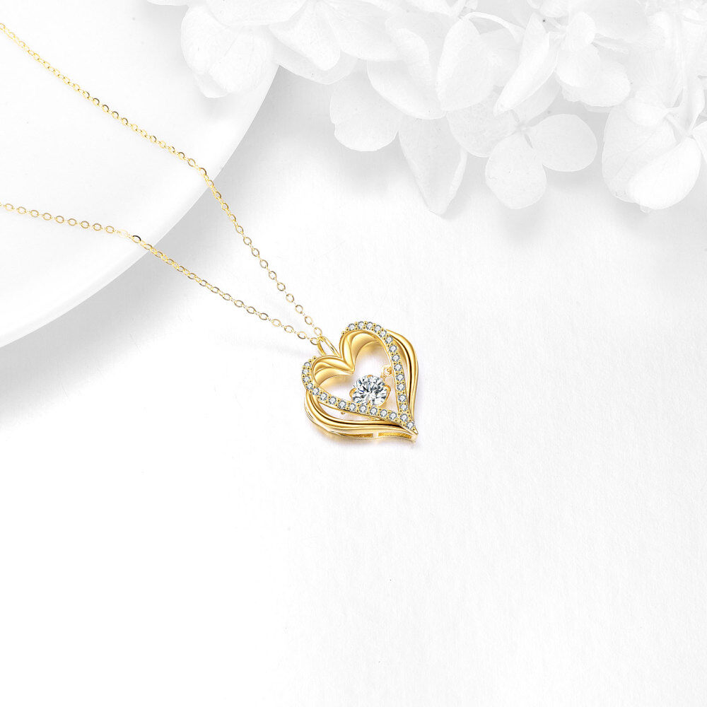10K Gold Moissanite Double Heart Pendant Necklace-4