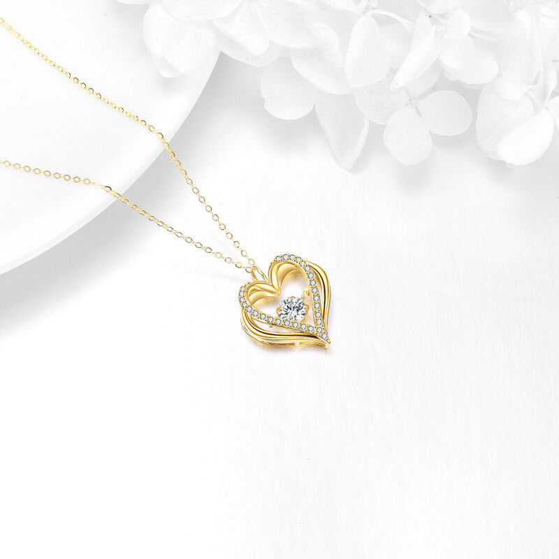 10K White Gold Moissanite Heart With Heart Pendant Necklace-4