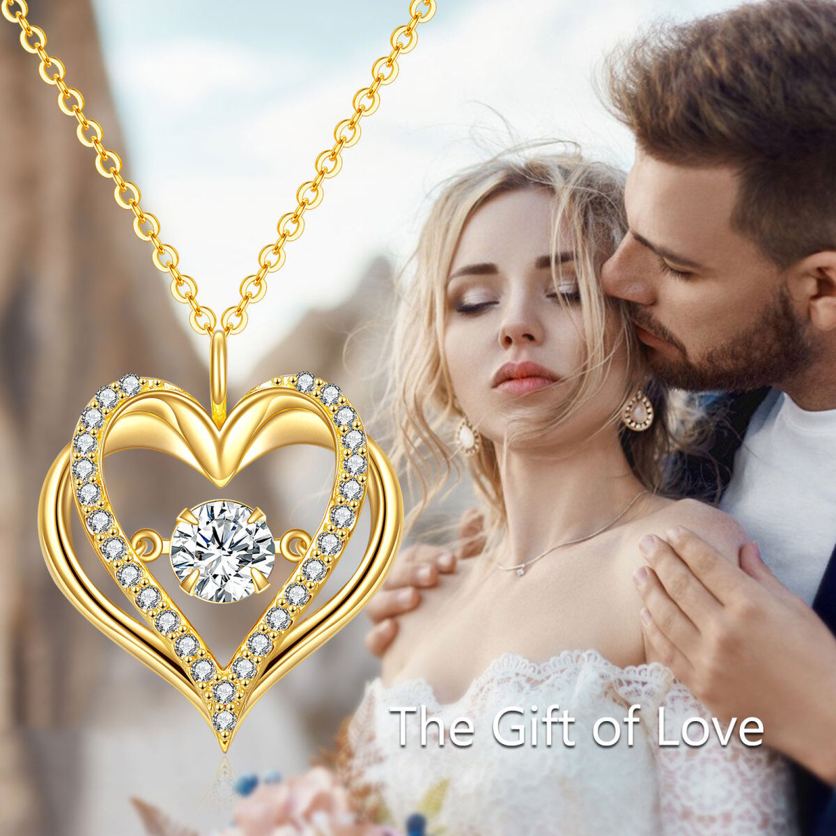 Collar con colgante de doble corazón de moissanita en oro de 14 quilates-6