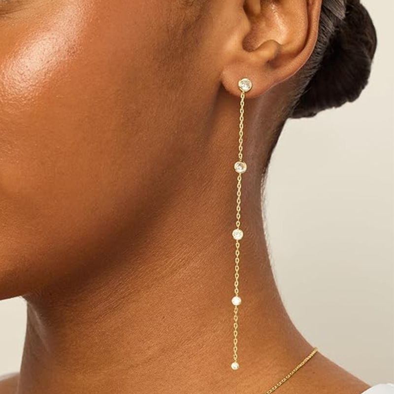 Pendientes colgantes de moissanita en oro de 10 quilates-2