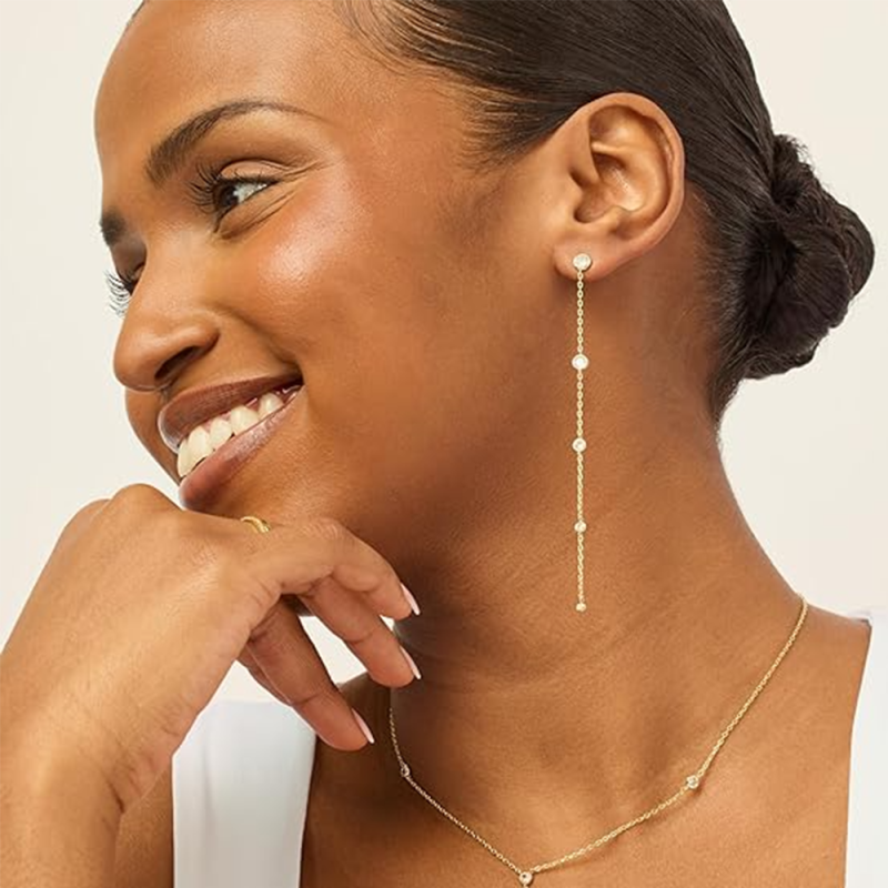 Pendientes colgantes de moissanita en oro de 10 quilates-3