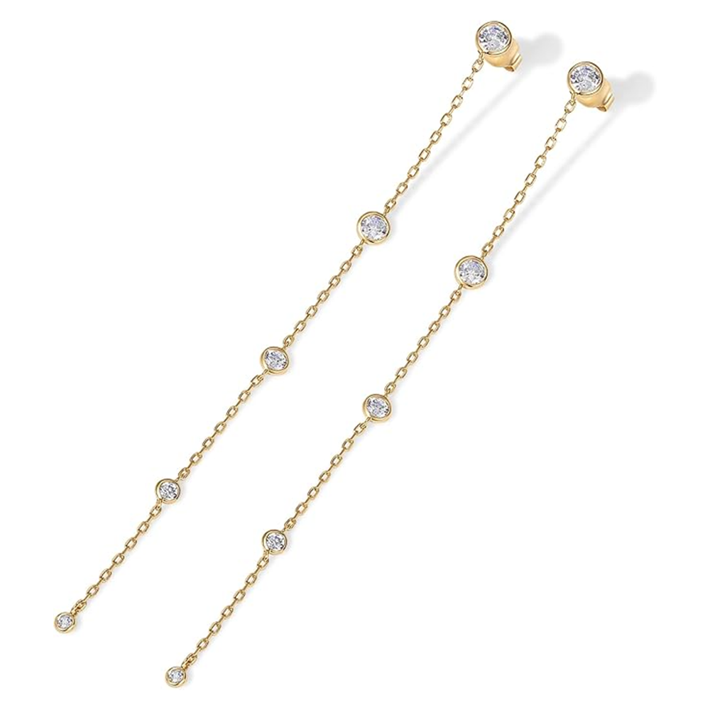 Pendientes colgantes de moissanita bañados en oro amarillo y plata de ley-4