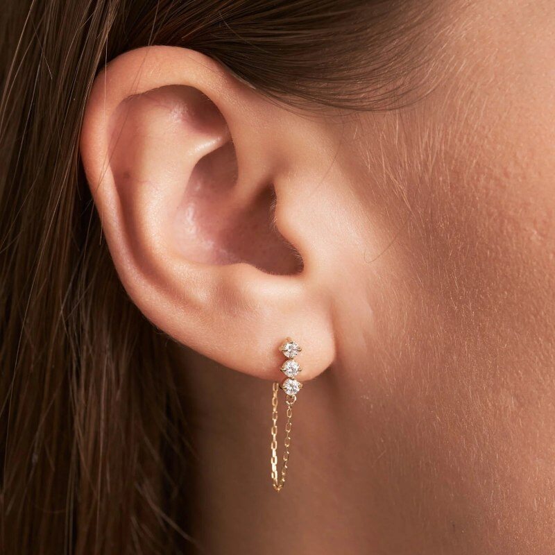 Aretes colgantes de moissanita en oro de 14 quilates-2