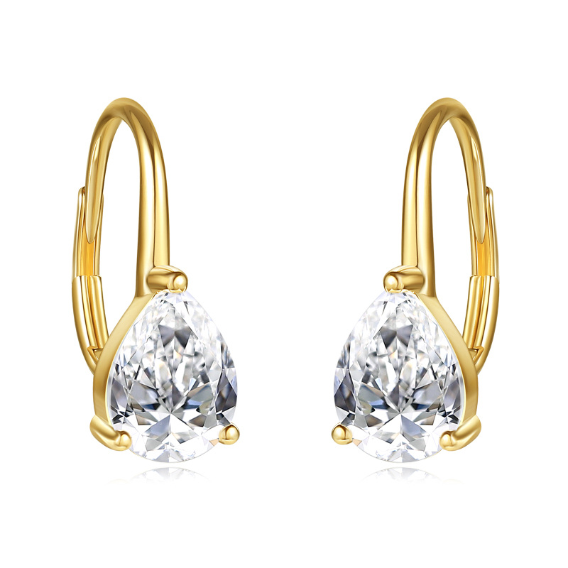 10K Gold Moissanite Drop Shape Lever-back Earrings-4