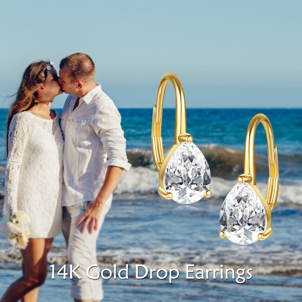 10K Gold Moissanite Drop Shape Lever-back Earrings-3