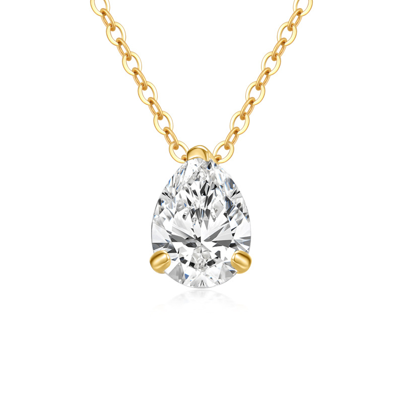 14K Gold Moissanite Drop Shape Pendant Necklace-5