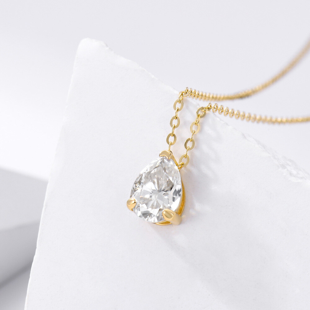 10K Gold Moissanite Drop Shape Pendant Necklace-3