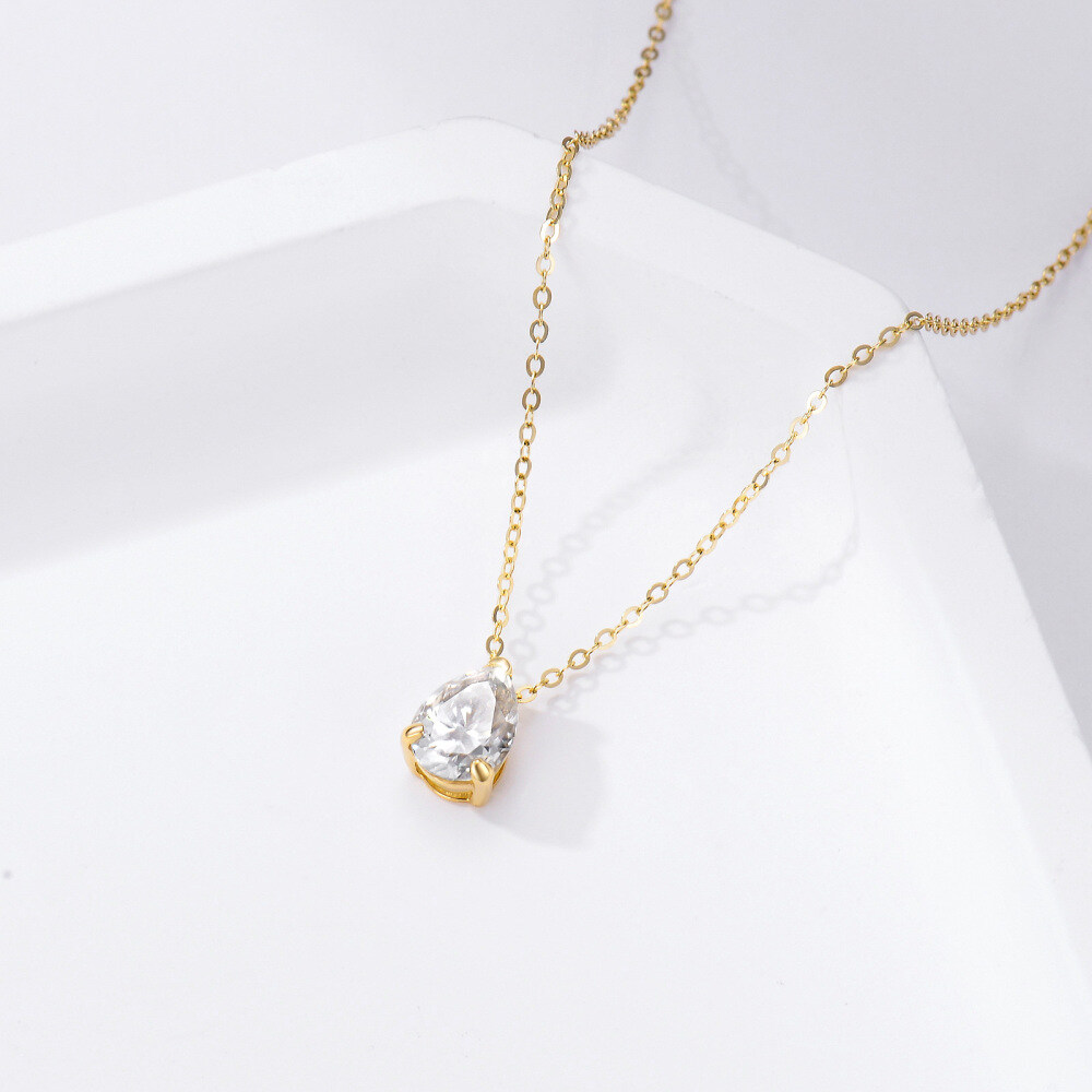 10K Gold Moissanite Drop Shape Pendant Necklace-4