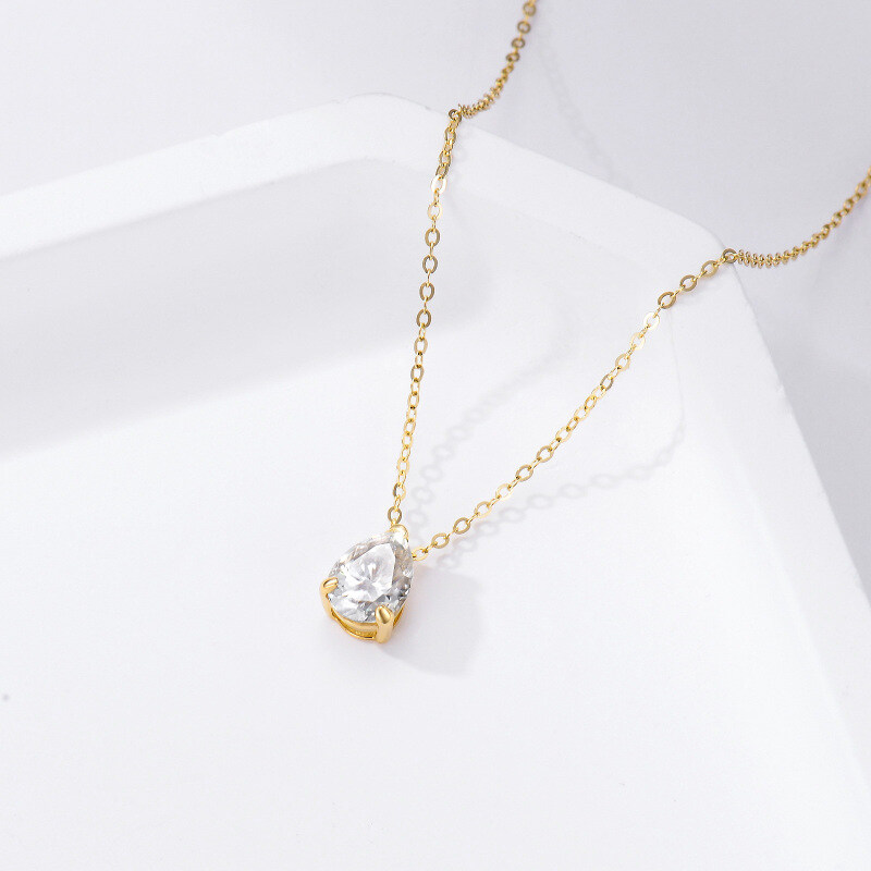 Colar com pendente em forma de gota de moissanita em ouro 10K-4