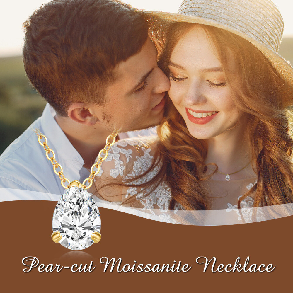10K Gold Moissanite Drop Shape Pendant Necklace-6