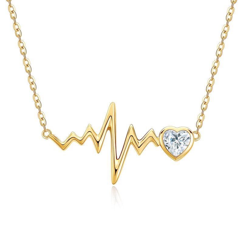 Naszyjnik z wisiorkiem ze 14-karatowego złota i moissanitu w kształcie elektrokardiogramu-1