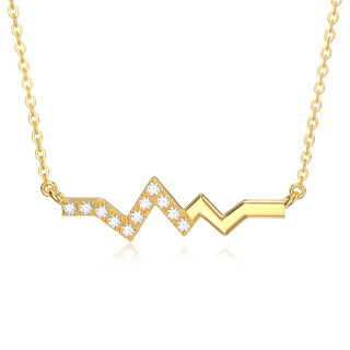 14K Gold Moissanite Electrocardiogram Pendant Necklace-5