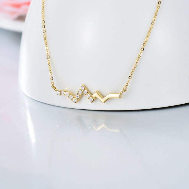 14K Gold Moissanite Electrocardiogram Pendant Necklace-3