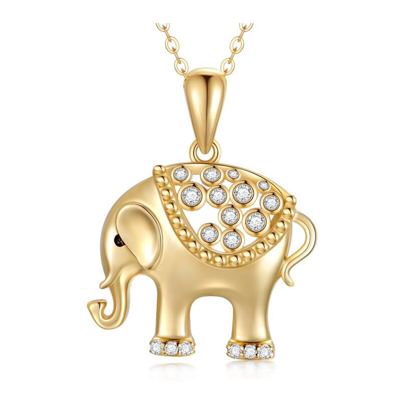 10K Gold Moissanite Elephant Pendant Necklace-51