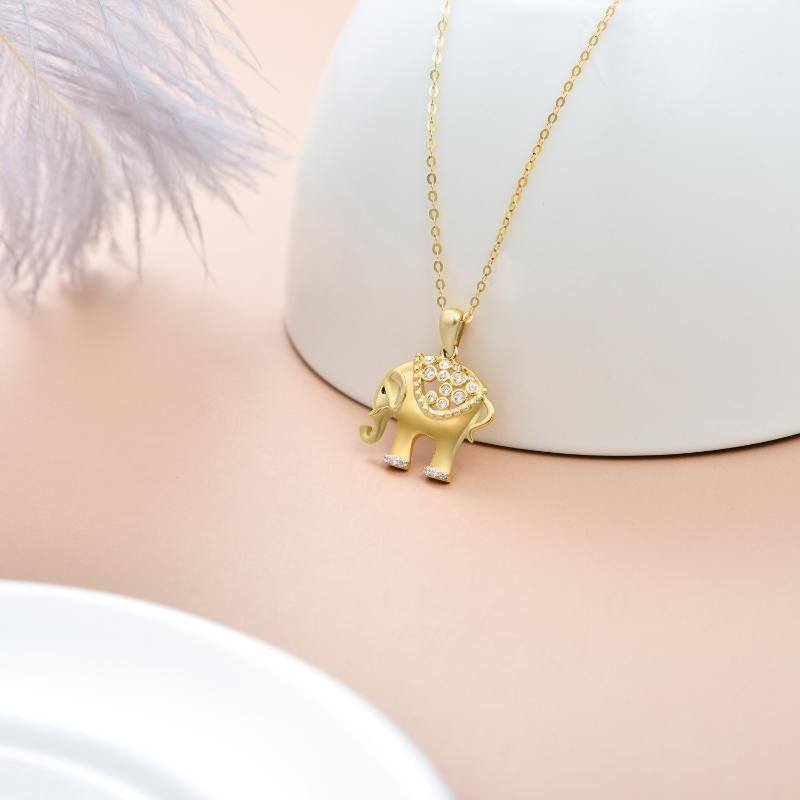 Collar Colgante Elefante Moissanite Oro 14K-3