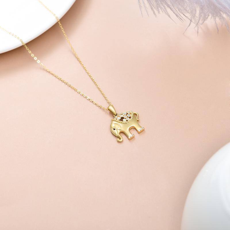 14K Gold Moissanit Elefant Anhänger Halskette-4