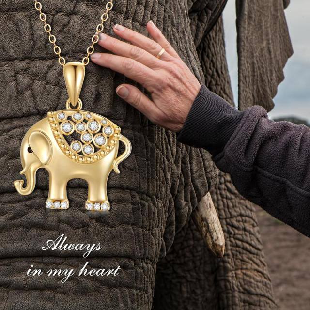 14K Gold Moissanit Elefant Anhänger Halskette-5