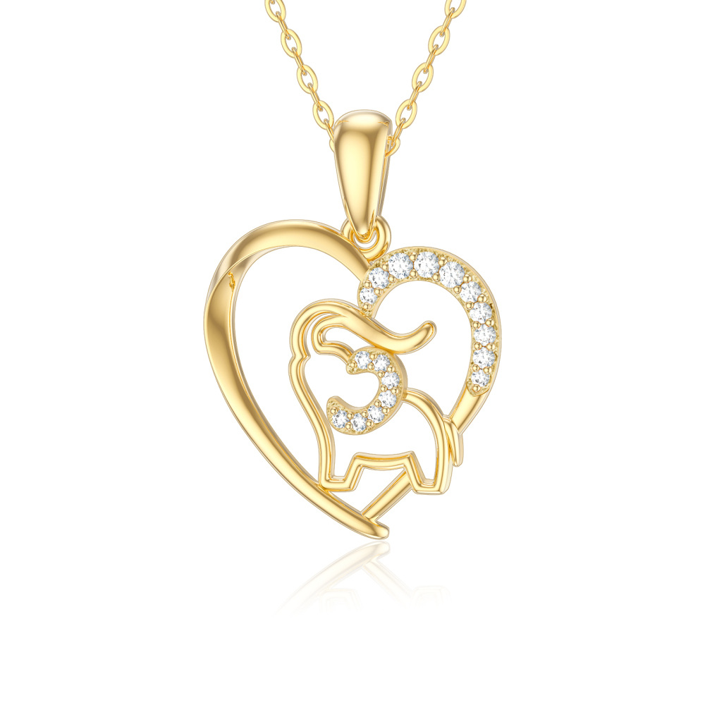 10K Gold Moissanite Elephant Pendant Necklace-1