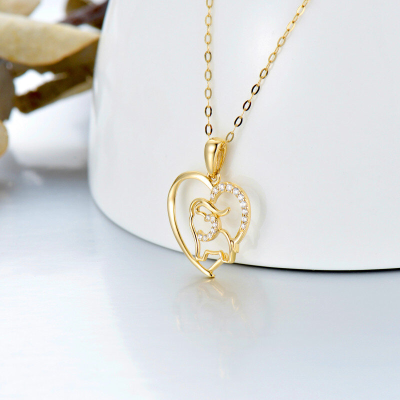 10K Gold Moissanite Elephant Pendant Necklace-3