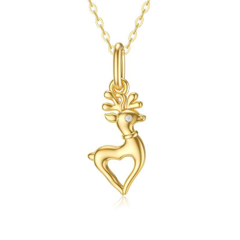 14K Gold Moissanite Elk Pendant Necklace-1