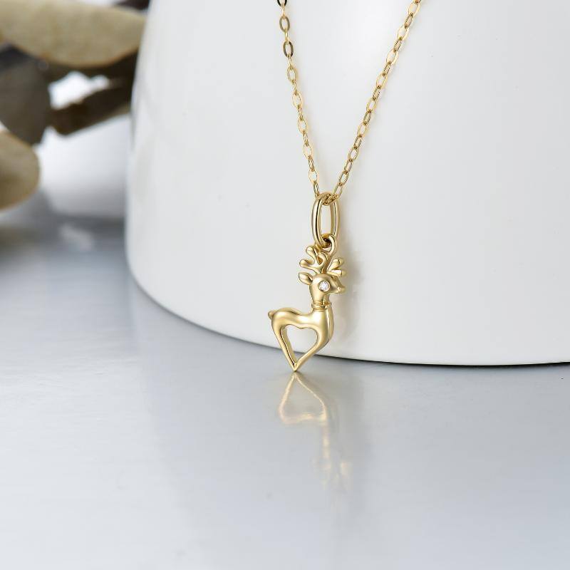 10K Gold Moissanite Elk Pendant Necklace-3