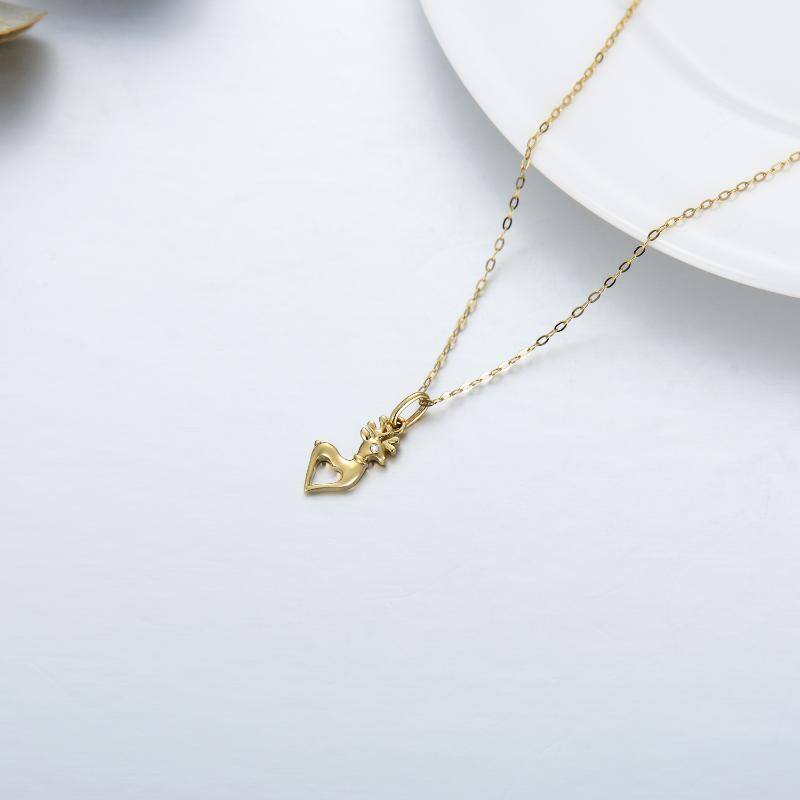 10K Gold Moissanite Elk Pendant Necklace-4