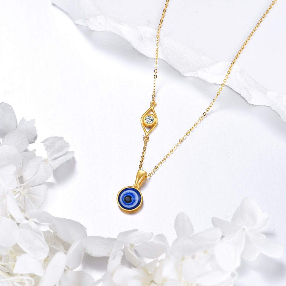 10K Gold Moissanite Evil Eye Necklace for Women-4