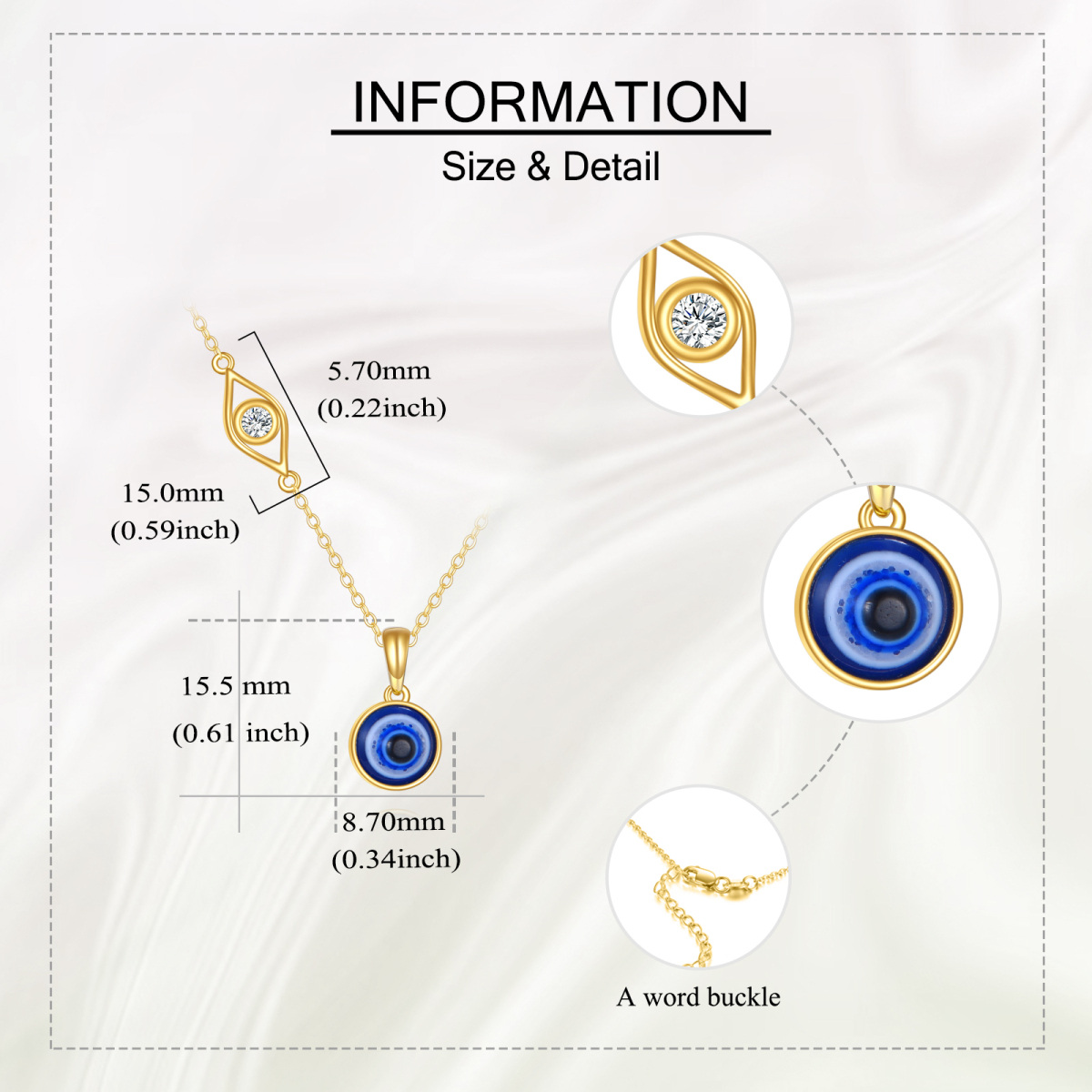 10K Gold Moissanite Evil Eye Necklace for Women-5