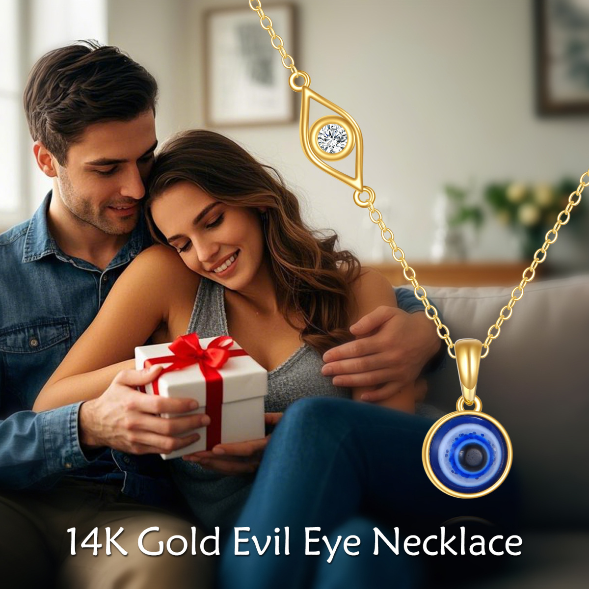 10K Gold Moissanite Evil Eye Necklace for Women-6