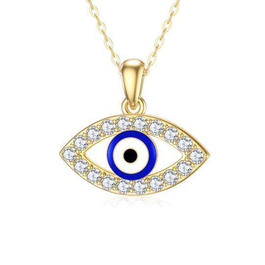 Collier pendentif oeil maléfique en or 14K Moissanite