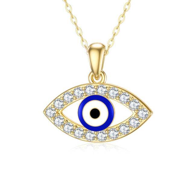 14K Gold Moissanite Evil Eye Pendant Necklace-1