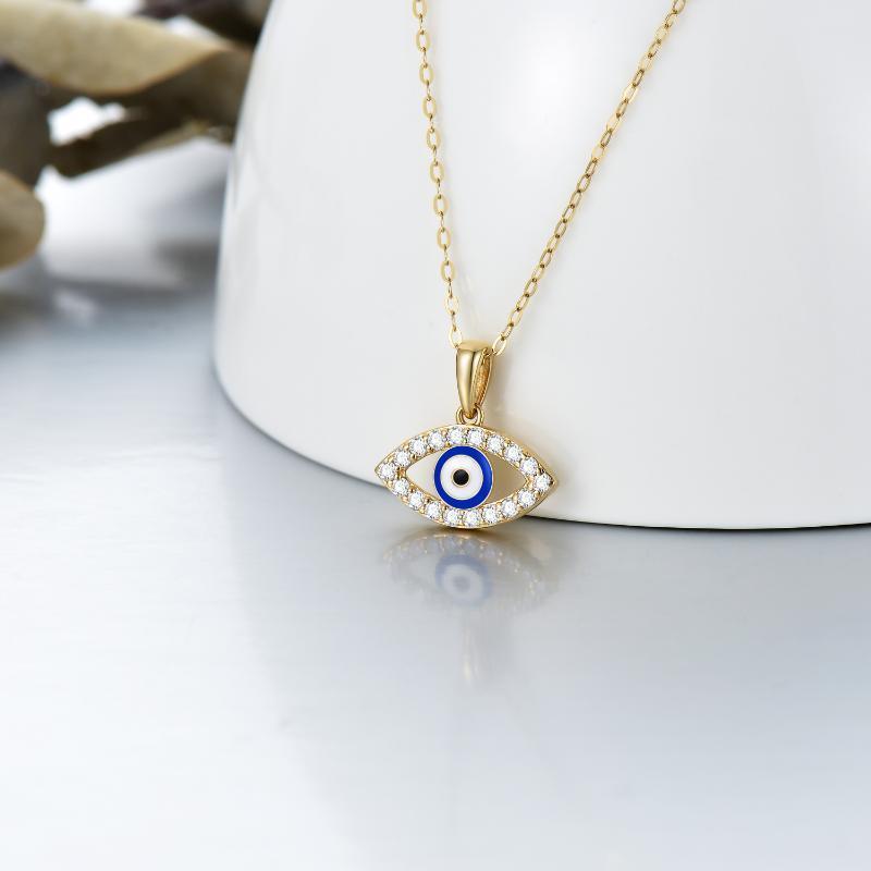 10K Gold Moissanite Evil Eye Pendant Necklace-3